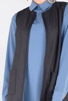 Tesettür giyim MAVİ FERMUARLI ERKEK YAKA İKİLİ TUNİK 4687