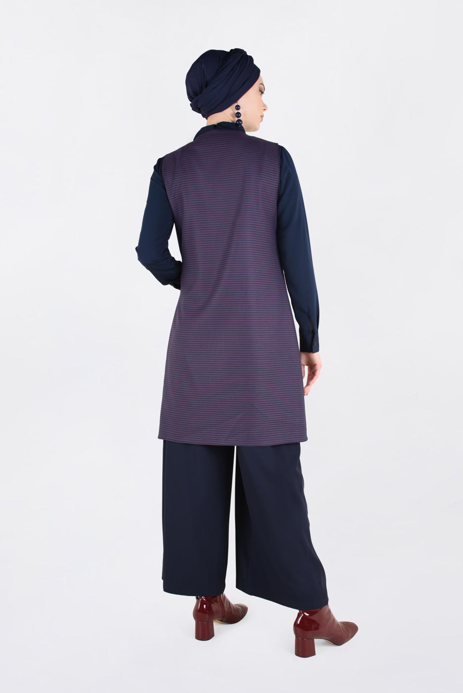 Tesettür giyim LACİVERT FERMUARLI ERKEK YAKA İKİLİ TUNİK 4687