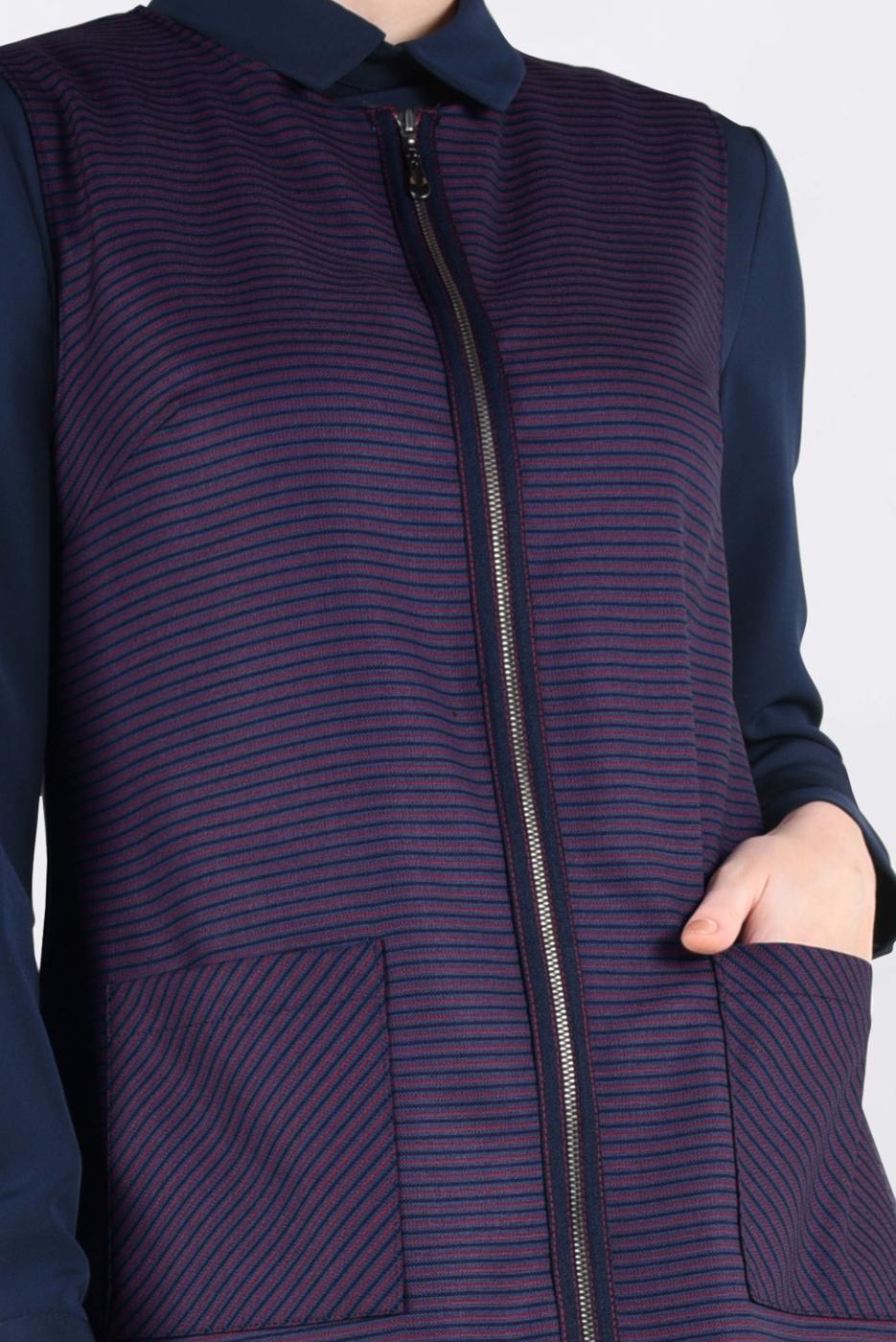 Tesettür giyim LACİVERT FERMUARLI ERKEK YAKA İKİLİ TUNİK 4687