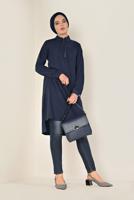 Tesettür giyim LACİVERT ÖNÜ FERMUAR DETAYLI ERKEK YAKA SÜET TUNİK 4698