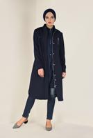 Tesettür giyim LACİVERT ÖNÜ FERMUAR DETAYLI ERKEK YAKA SÜET TUNİK 4698