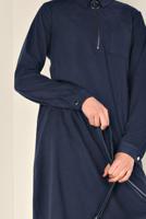 Tesettür giyim LACİVERT ÖNÜ FERMUAR DETAYLI ERKEK YAKA SÜET TUNİK 4698