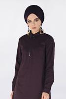 Tesettür giyim BORDO ÖNÜ FERMUAR DETAYLI ERKEK YAKA SÜET TUNİK 4698