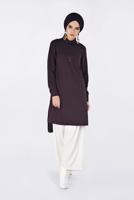Tesettür giyim BORDO ÖNÜ FERMUAR DETAYLI ERKEK YAKA SÜET TUNİK 4698