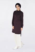 Tesettür giyim BORDO ÖNÜ FERMUAR DETAYLI ERKEK YAKA SÜET TUNİK 4698