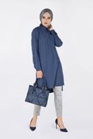 Tesettür giyim YEŞİL ÖNÜ FERMUAR DETAYLI ERKEK YAKA SÜET TUNİK 4698