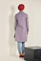 Tesettür giyim BORDO PAMUKLU KARE DESENLİ DÜĞMELİ TUNİK 4699