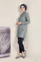 Tesettür giyim HAKİ PAMUKLU KARE DESENLİ DÜĞMELİ TUNİK 4699
