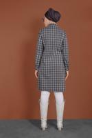 Tesettür giyim LACİVERT PAMUKLU KARE DESENLİ DÜĞMELİ TUNİK 4699