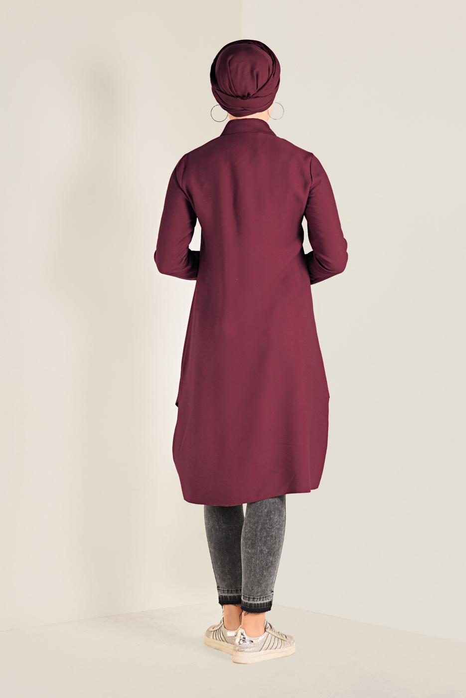 Tesettür giyim KIRMIZI ASİMETRİK KESİM CEP DETAYLI TUNİK 4701