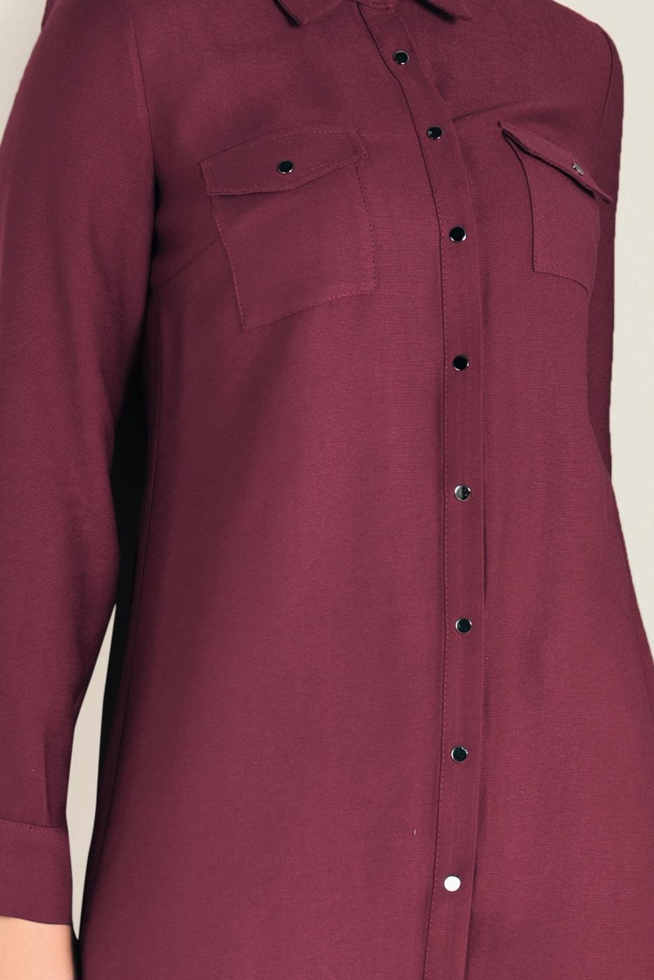 Tesettür giyim KIRMIZI ASİMETRİK KESİM CEP DETAYLI TUNİK 4701