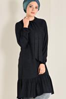 Tesettür giyim SİYAH ETEK UCU VOLANLI TUNİK 4702 