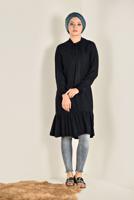 Tesettür giyim SİYAH ETEK UCU VOLANLI TUNİK 4702 