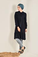 Tesettür giyim SİYAH ETEK UCU VOLANLI TUNİK 4702 