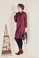 Tesettür giyim KIRMIZI ETEK UCU VOLANLI TUNİK 4702 