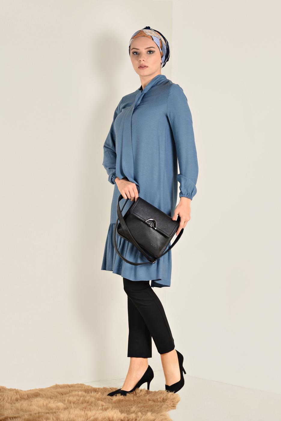 Tesettür giyim YEŞİL ETEK UCU VOLANLI TUNİK 4702 