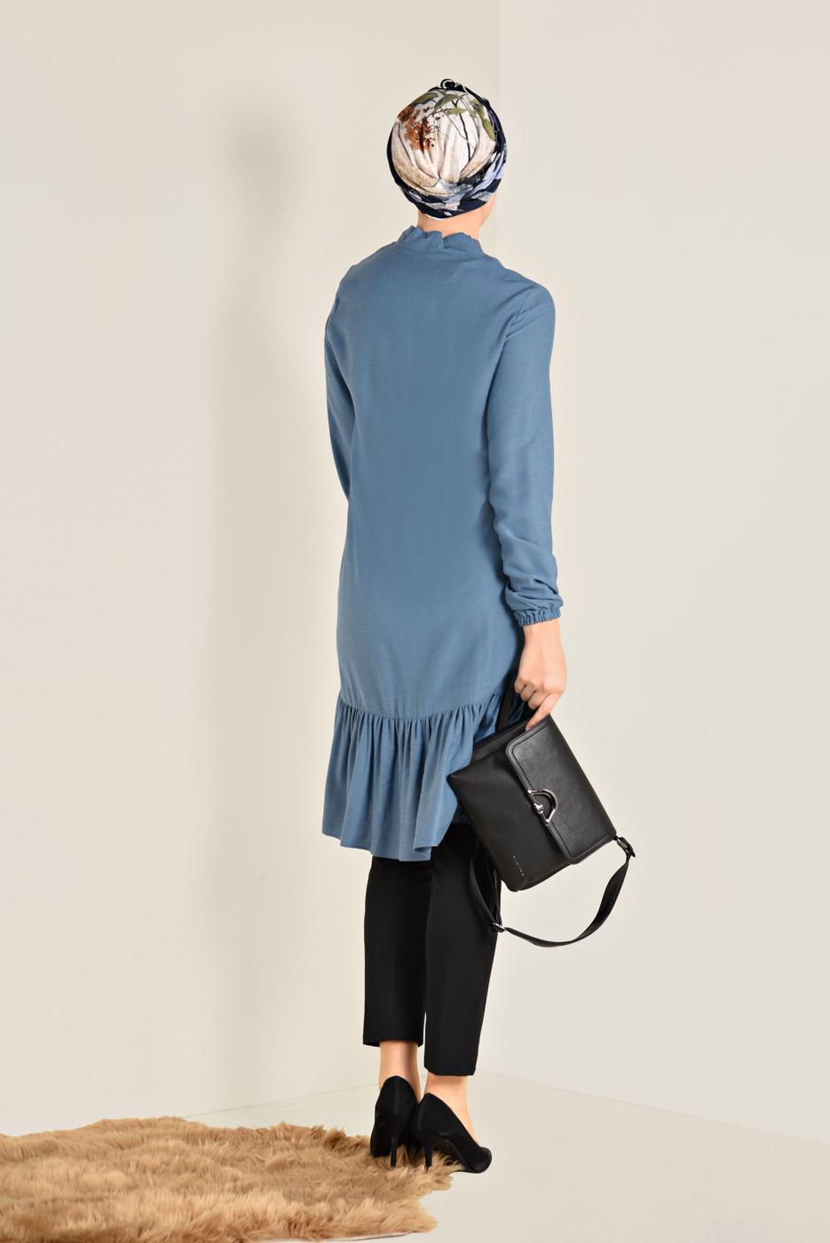 Tesettür giyim YEŞİL ETEK UCU VOLANLI TUNİK 4702 