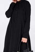 Tesettür giyim SİYAH ASİMETRİK KESİM PİLE DETAYLI TUNİK 4706