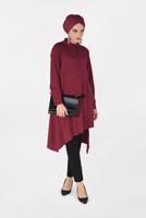 Tesettür giyim BORDO ASİMETRİK KESİM PİLE DETAYLI TUNİK 4706