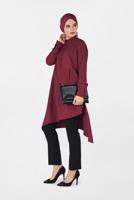 Tesettür giyim BORDO ASİMETRİK KESİM PİLE DETAYLI TUNİK 4706
