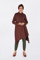 Tesettür giyim KAHVE ASİMETRİK KESİM PİLE DETAYLI TUNİK 4706