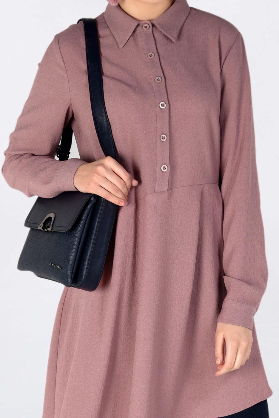 Tesettür giyim PUDRA ASİMETRİK KESİM PİLE DETAYLI TUNİK 4706