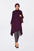 Tesettür giyim BORDO ASİMETRİK KESİM PİLE DETAYLI TUNİK 4706