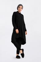 Tesettür giyim SİYAH NAKIŞ DETAYLI DÜĞMELİ TUNİK 4720