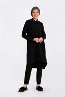 Tesettür giyim SİYAH NAKIŞ DETAYLI DÜĞMELİ TUNİK 4720