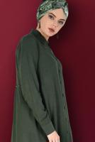 Tesettür giyim HAKİ NAKIŞ DETAYLI DÜĞMELİ TUNİK 4720