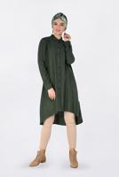 Tesettür giyim HAKİ NAKIŞ DETAYLI DÜĞMELİ TUNİK 4720