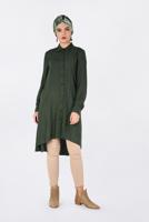 Tesettür giyim HAKİ NAKIŞ DETAYLI DÜĞMELİ TUNİK 4720