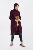 Tesettür giyim BORDO NAKIŞ DETAYLI DÜĞMELİ TUNİK 4720