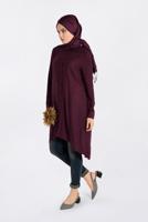 Tesettür giyim BORDO NAKIŞ DETAYLI DÜĞMELİ TUNİK 4720