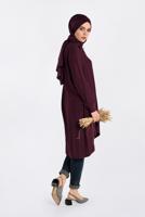 Tesettür giyim BORDO NAKIŞ DETAYLI DÜĞMELİ TUNİK 4720