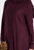 Tesettür giyim BORDO NAKIŞ DETAYLI DÜĞMELİ TUNİK 4720