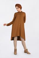 Tesettür giyim TABA NAKIŞ DETAYLI DÜĞMELİ TUNİK 4720