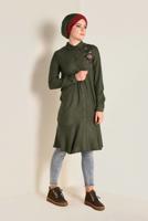 Tesettür giyim HAKİ İŞLEME DETAYLI DÜĞMELİ TUNİK 4737