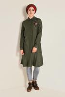 Tesettür giyim HAKİ İŞLEME DETAYLI DÜĞMELİ TUNİK 4737