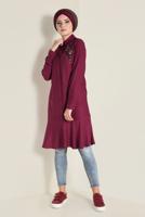 Tesettür giyim KIRMIZI İŞLEME DETAYLI DÜĞMELİ TUNİK 4737