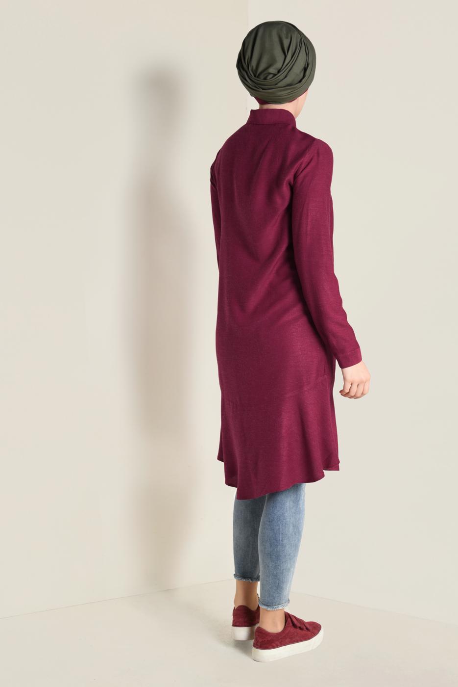 Tesettür giyim KIRMIZI İŞLEME DETAYLI DÜĞMELİ TUNİK 4737