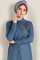 Tesettür giyim YEŞİL İŞLEME DETAYLI DÜĞMELİ TUNİK 4737