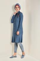 Tesettür giyim YEŞİL İŞLEME DETAYLI DÜĞMELİ TUNİK 4737