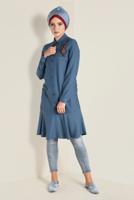 Tesettür giyim YEŞİL İŞLEME DETAYLI DÜĞMELİ TUNİK 4737