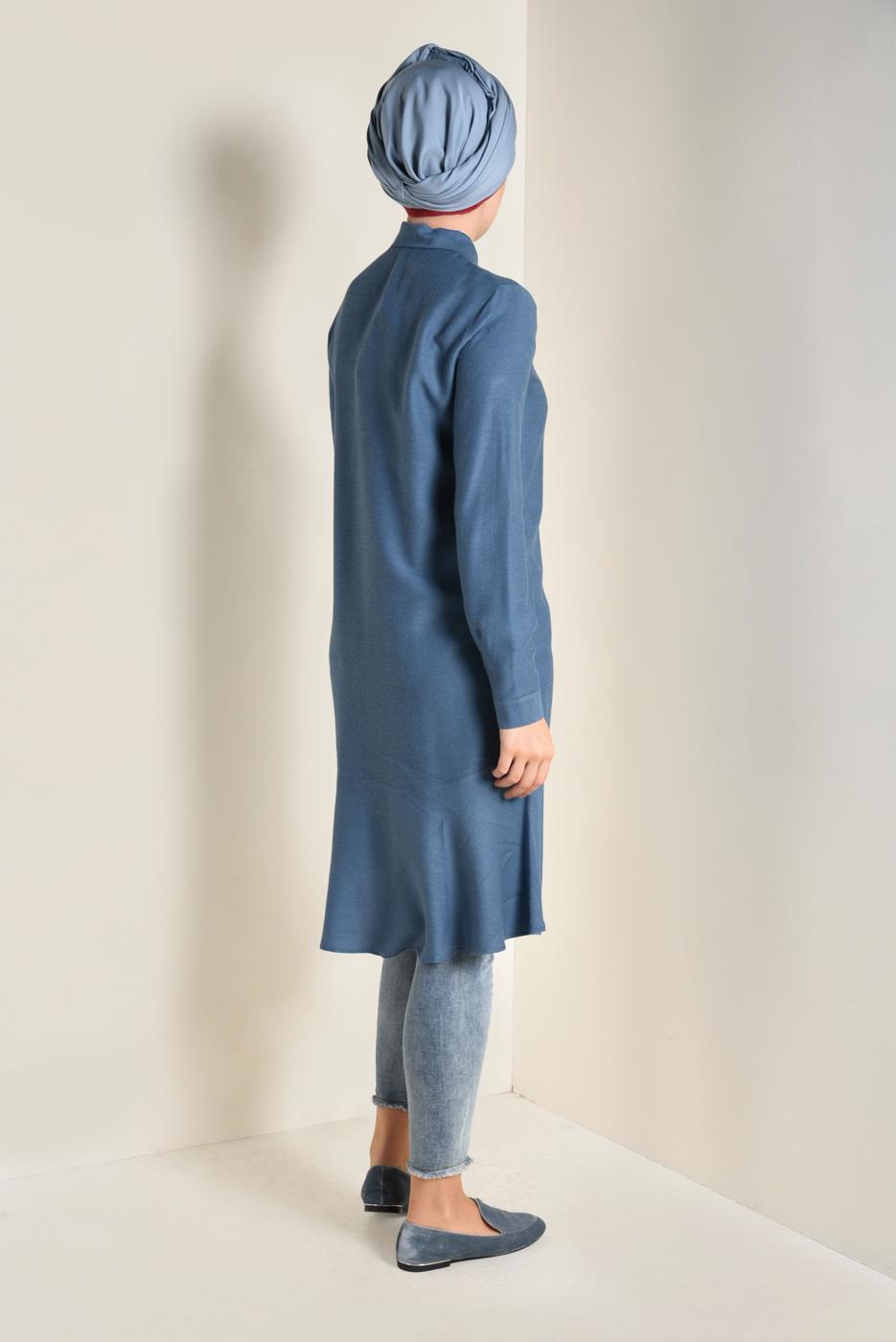 Tesettür giyim YEŞİL İŞLEME DETAYLI DÜĞMELİ TUNİK 4737