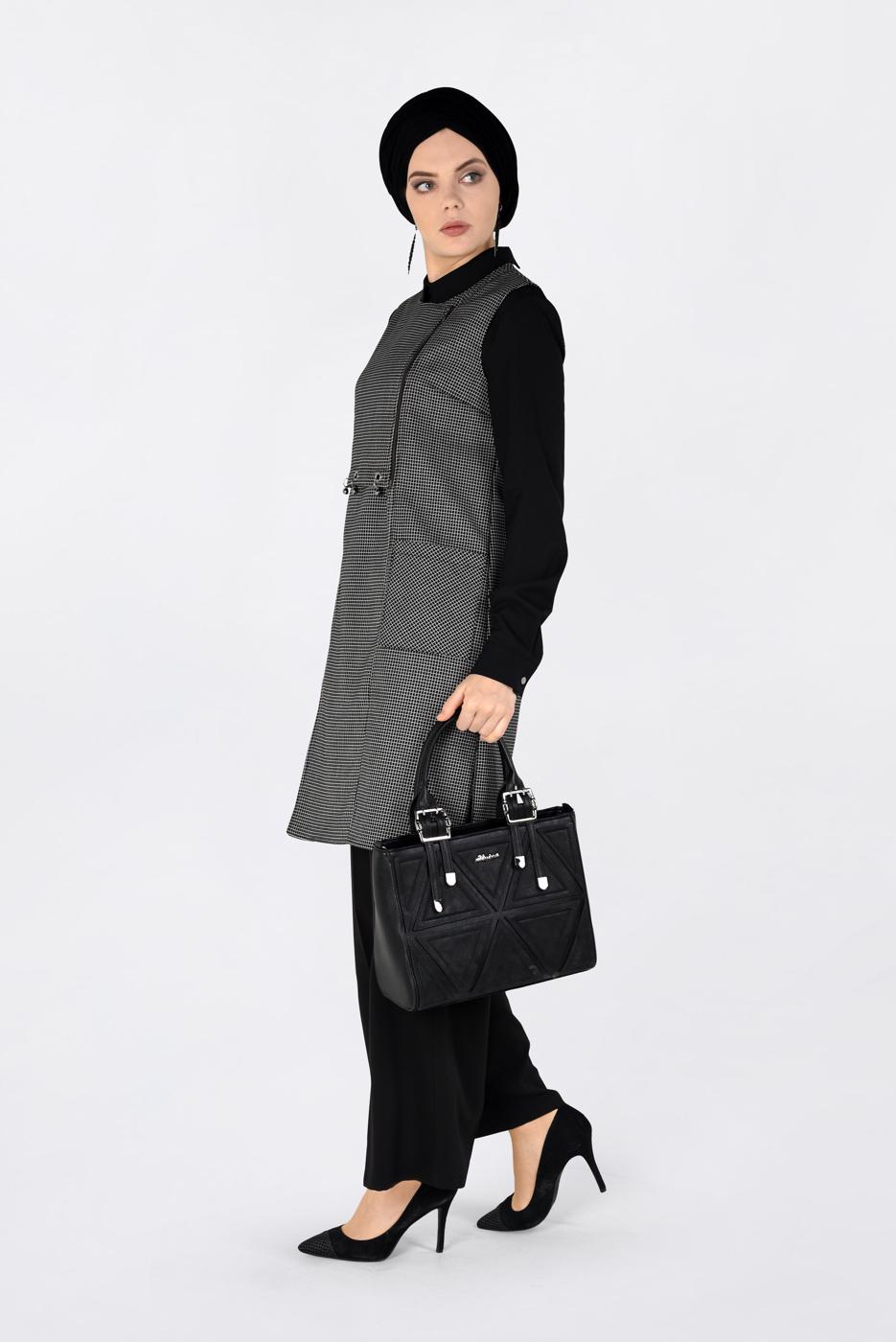 Tesettür giyim SİYAH ASİMETRİK KESİM 2&prime;Lİ TUNİK 4755 