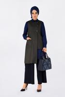 Tesettür giyim LACİVERT ASİMETRİK KESİM PÖTİKARE DESENLİ İKİLİ TUNİK 4756