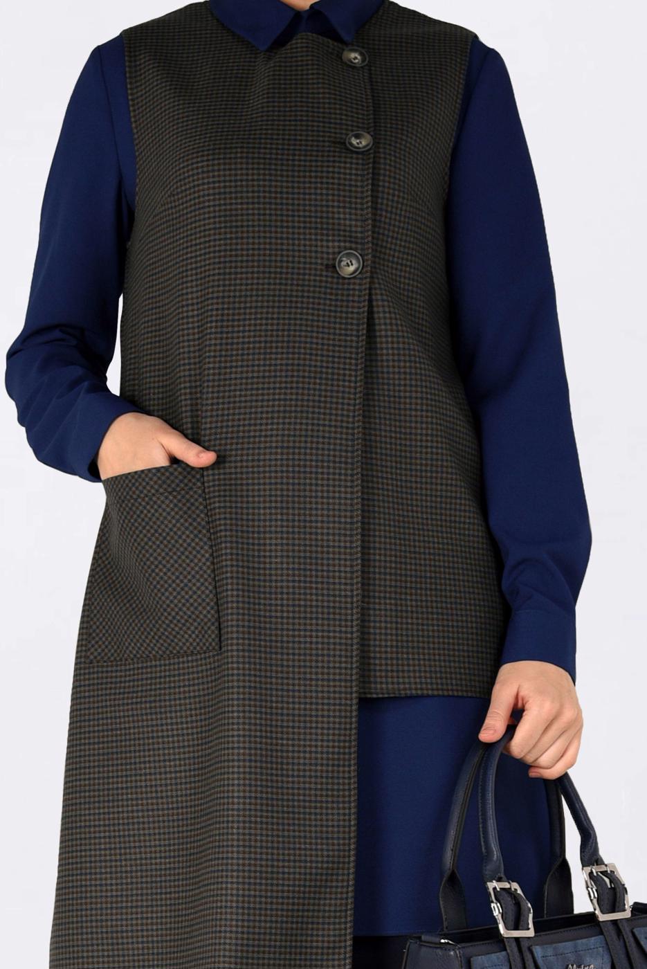 Tesettür giyim LACİVERT ASİMETRİK KESİM PÖTİKARE DESENLİ İKİLİ TUNİK 4756