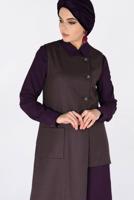 Tesettür giyim VİZON ASİMETRİK KESİM PÖTİKARE DESENLİ İKİLİ TUNİK 4756