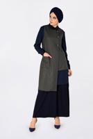 Tesettür giyim VİZON ASİMETRİK KESİM PÖTİKARE DESENLİ İKİLİ TUNİK 4756